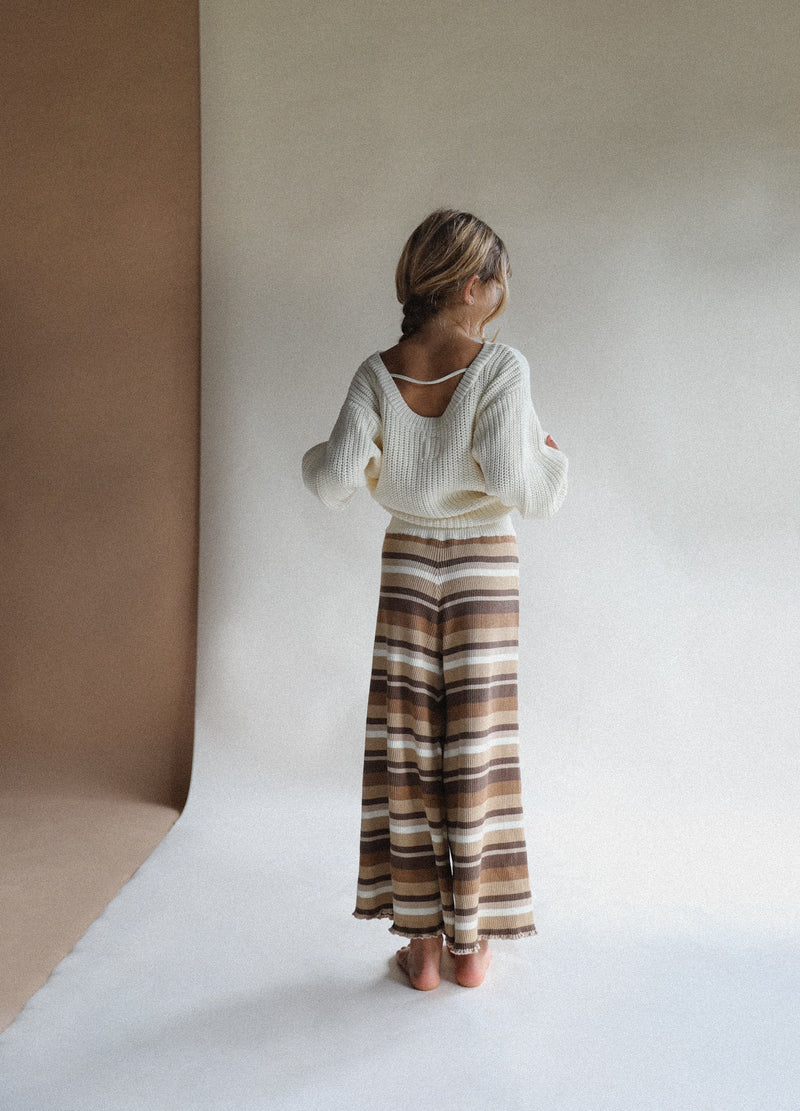 Ribbed Knit Pants | Brown Stripes