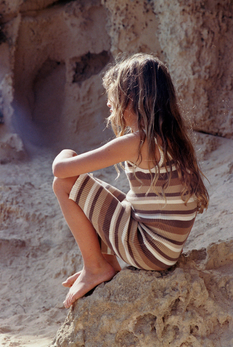 Ribbed Knit Dress | Brown Stripes Raised By Water Ribbed Knit Dress | Brown Stripes Raised By Water