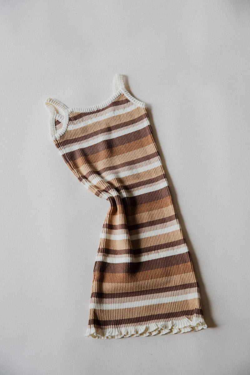 Ribbed Knit Dress | Brown Stripes