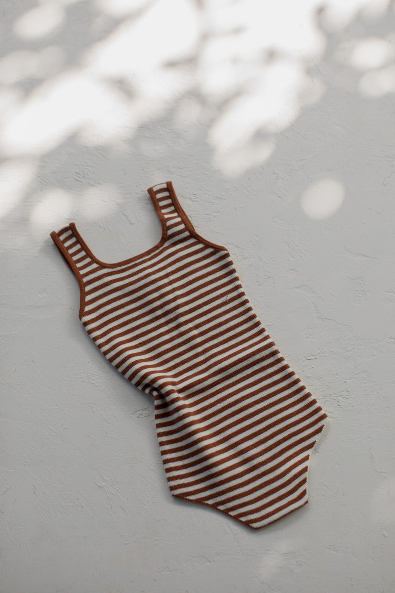 Knit Bodysuit | Striped Rust