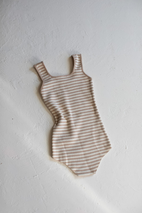 Knit Bodysuit | Striped Beige